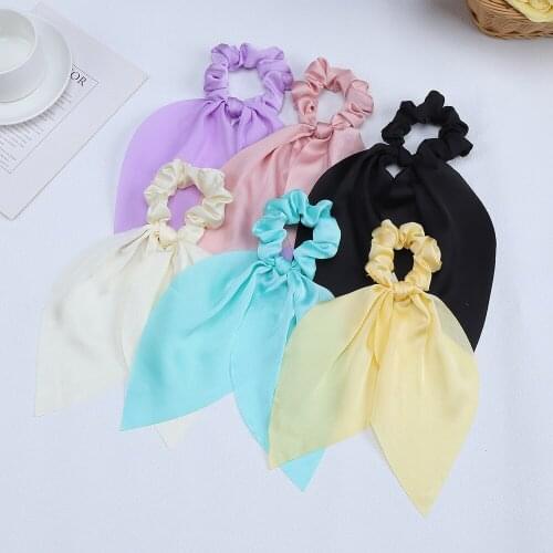 Fashion women chiffion big Satin bow Hair bands letters scrunchies girls hair accessories Scarf Pony Holder