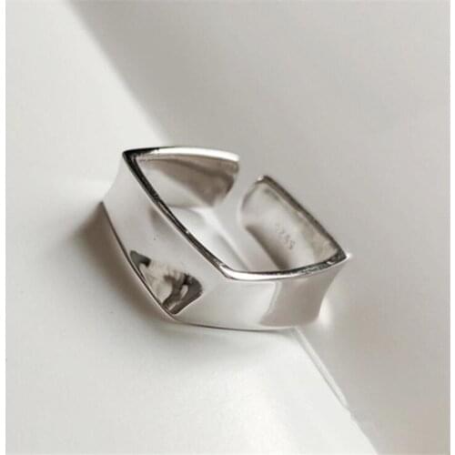 New Fashion Ins Female Simple Geometric 925 Sterling Silver Jewelry Square Smooth Personality Opening Rings R697