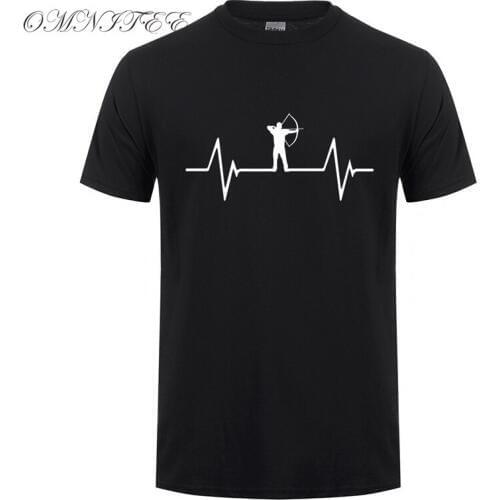 Omnitee Archery Heartbeat T Shirt Men Short Sleeve Fashion Cotton Archery T-Shirt Anime Shirt Men Clothing Tops OT-660