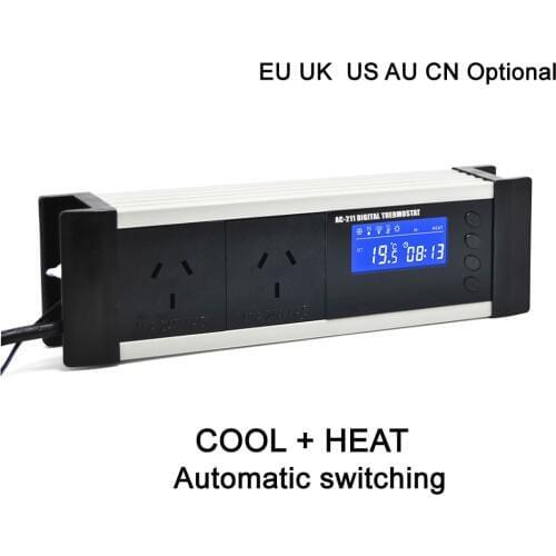 EU UK AU CN plug 2 relay output greenhouse aquarium digital thermostat controller refrigeration heating for Sensor waterproof