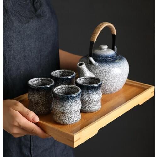 Japanese ceramic teapot cup bamboo tray set kungfu tea set oolong puer classics ceremony teaware Chinese pot teacup plate