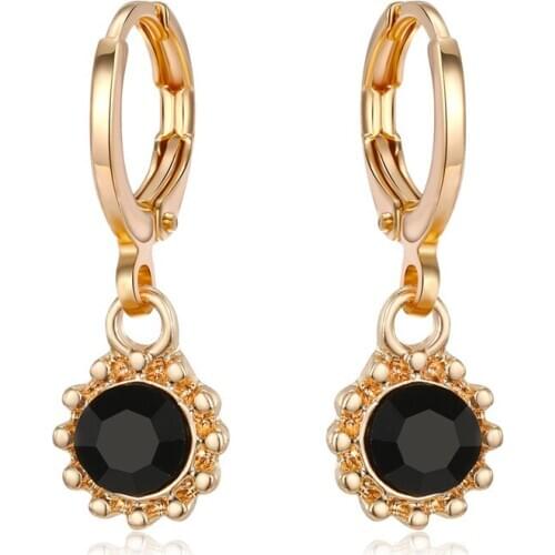 1Pair Cute Trendy Sun Flower Small Hoop Earrings For Women Elegant Metal Color Black Zircon Mini Circle Earrings Jewelry Gift