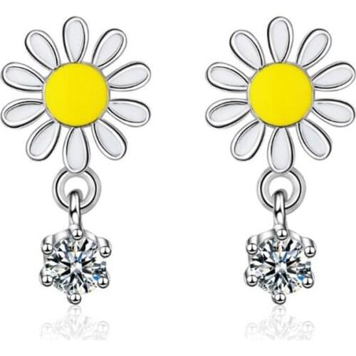 Daisy Earrings New Arrival Sweet Sun Flower 925 Sterling Silver Jewelry Fashion Crystal Temperament Women Stud Earrings SE758