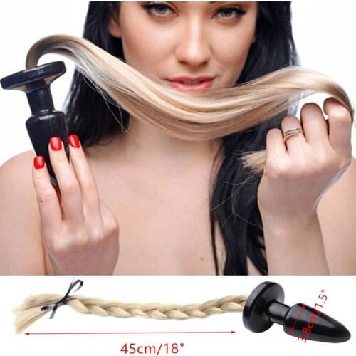 Silicone Large Anal Plug Unisex Blonde Horse Play Butt Plug Long Silky Pony Tail Fetish Animal Role Play Horse Tail Plug Sex Toy