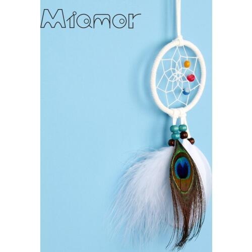 MIAMOR Small Dream Catcher With Peacock Feather & Colorful Natural Shell Bag & Wedding & Home Wall Decoration Accessories AMOR81