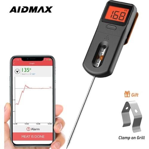 AidMax MiniX2 Smart Bluetooth BBQ Thermometer Upgraded Stainless Probe Safe to Leave in Grill Outdoor Barbecue or Meat Smoker