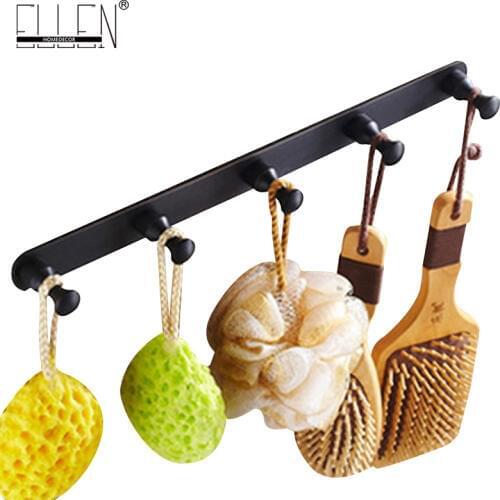 Vidric High quality black 1-5 hooks soild brass oil-rubbed bronze robe hook hat coat bag hanger door wall bath hanger EL5282