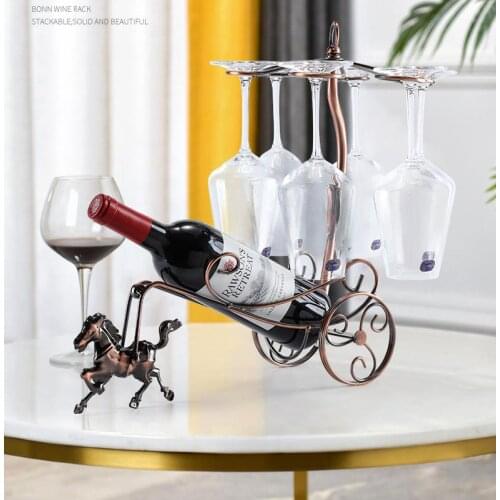 European-style carriage wine holder, home bar restaurant creative G-shaped hanging cup wrought iron wine rack decoration