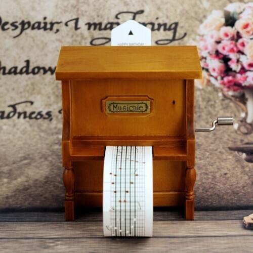 Vintage DIY paper tape piano music box hand-cranked wooden crafts Home Aesthetic Room decoration accessories Christmas gifts