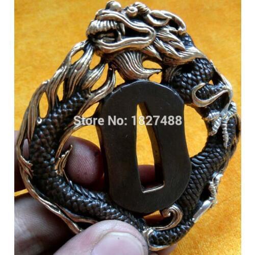 High Quallty Sword Accessory Copper Hand Guard Tsuba for Japanese Sword Samurai Katana or Wakizashi W/Gilt Dragon Design