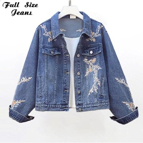 Plus Size Floral embroidery Denim Jeans Jacket 4XL Spring Fashion Flower Puff Denim Coat Women Korean Chi Basic Jean Outwear Y2K