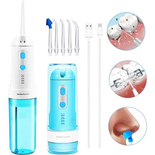 200ml Oral Irrigator USB Recharge Cordless Water Teeth Cleaner Travel Foldable 5 Jet Tips 4 Modes Adult Child dental irrigator