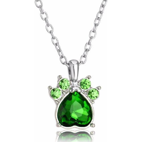 24PC/Lot Crystal Rhinestone Dog Claw May Necklace Paw Birth Stone Pendant Women Animals Pet Lover Necklaces Jewelry Collar Gifts