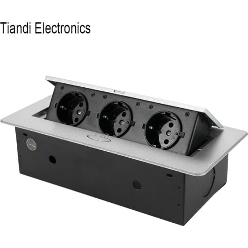 3-Bit EU standard power zinc alloy panel hide dust proof pop up silver round edge table top socket outlet for home office hotel