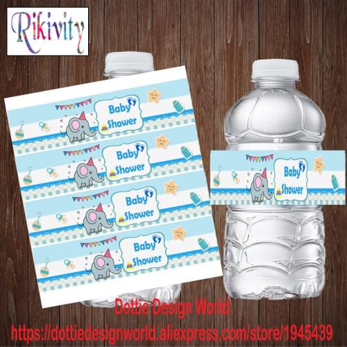 20 Personalized Boy Elephant Baby Shower Water Bottle Wine Champagne Labels Candy Bar Wrapper Sticker Birthday Party Decoration