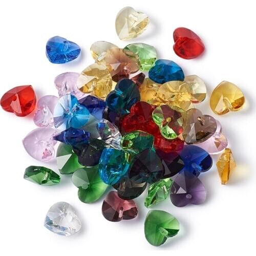50pcs Heart Glass Charms Pendant Romantic Valentine Faceted For Jewelry Necklace Bracelet Earring Pendants Making Supplies