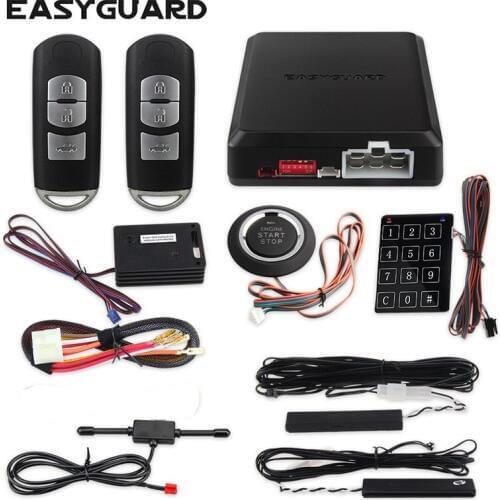 EASYGUARD PKE car alarm system remote central lock system start stop button keyless go rolling code remote starter shock sensor