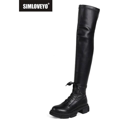 SIMLOVEYO Slim Flat Thigh High Boots Platform Women Slim Thick Sole Over The Knee Boots Women Shoes Black Winter Long Boots Cool