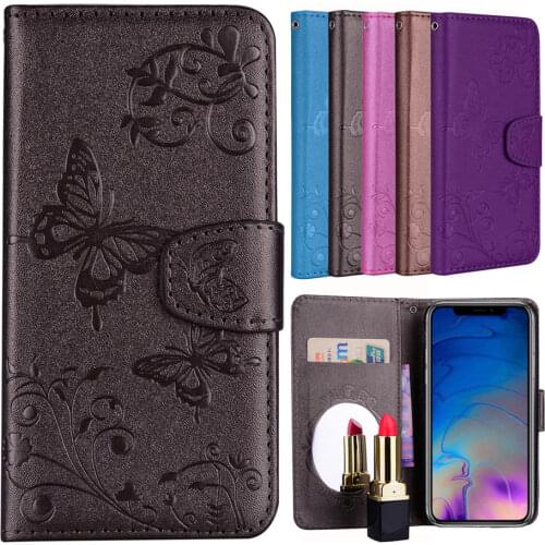 Single Color Cover Case For Samsung Galaxy A8 A6 J4 J6 S9 S10E S10 Plus 2018 Butterfly Magnet Leather Card Storage Funda P96Z