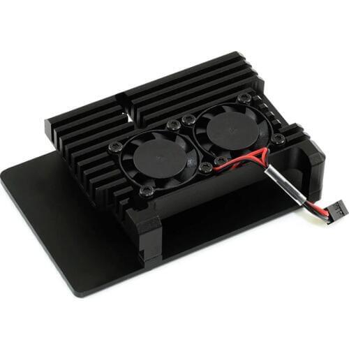 Aluminium Alloy Case for Raspberry Pi 4 Model B, Black Armour, Dual Cooling Fans,dust resistance, excellent heat spreading