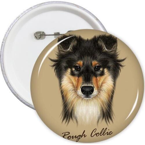 Long-haired Rough Collie Pet Animal Round Pins Badge Button Clothing Decoration Gift 5pcs