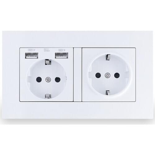 EU Standard Power Socket with USB, Double Outlet, AC 110~250V 16A, 146mm*86mm Wall Electrical Plug Power Socket