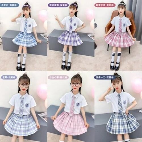JK Uniform Women Summer High Waist Plaid Mini Skirt Korean College Style Pleated Skirt Suit Full Blouse + Skirt + Bow + Socks