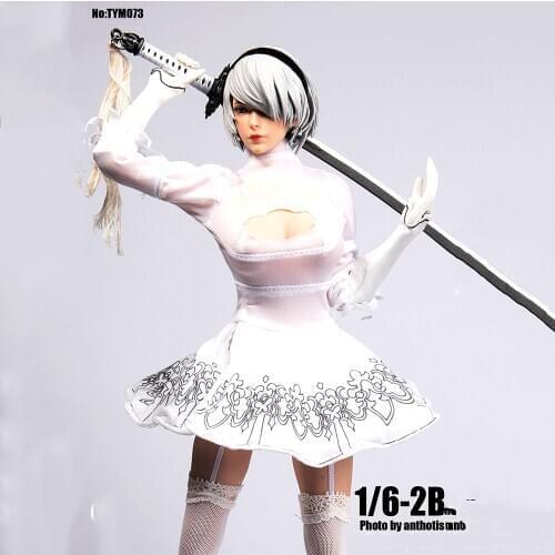 1:6 NieR Automata 2B TYM073 Female White battle Costume Skirt Clothes ClothING FOR SET026 DIY Cosplay for 12'' Pale body