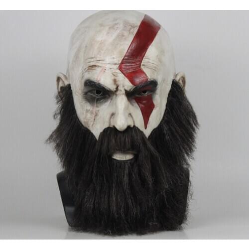 Game God Of War 4 Kratos Mask with Beard Cosplay Horror Latex Party Masks Helmet Halloween Scary Party Props