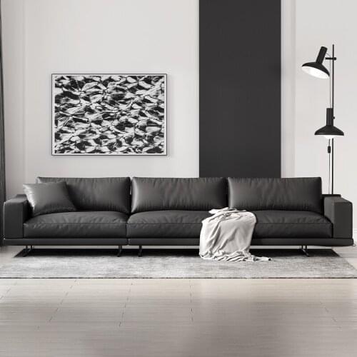 Minimalist Nordic leather sofa modern simple light luxury head leather Italian small family three person straight row leather