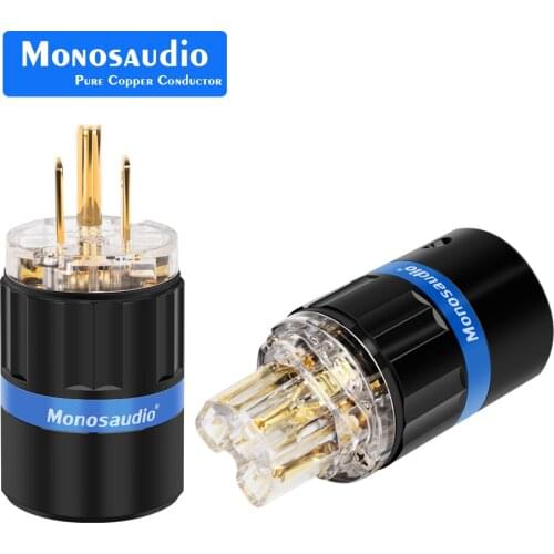 Monosaudio M105G/F105G 99.998% Pure Copper 24k Gold Plated hifi US Power Plug Audio Power Connector IEC Female Plug