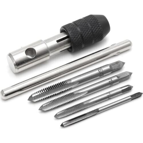 5 Pcs T Type Hand Screw Thread Taps Drill Kit M3 M4 M5 M6 Set w/Wrench