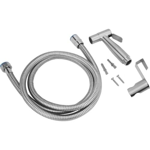Toilet Faucet Set Hand Shower Stainless Steel Sprayer Head with Hose Fixed Bracket Screw Fittings