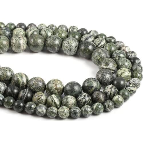 Natural Stone Loose Beads Green Zebra Jaspers Round Beads for Jewelry Making DIY Earrings Bracelet Necklace 6/8/10mm 15'' Strand