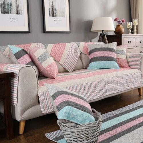 Sofa Covers for Living Room Stripe Plaid Sofa Cushion Couch Cover Pastoral Style Corner Sofa Towel Pillowcase