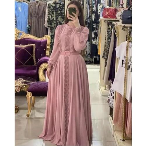 New Arrival Eid Djellaba Abaya Full Length Butterfly Embroidery Muslim Dress Dubai Turkey Muslim Dress Islam Abayas Belt WY153