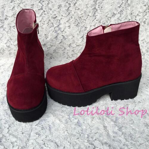 Punk shoes Big shoes special custom shoes an*tai*na*Wine red suede thick high heels custom an1382-7 side zipper