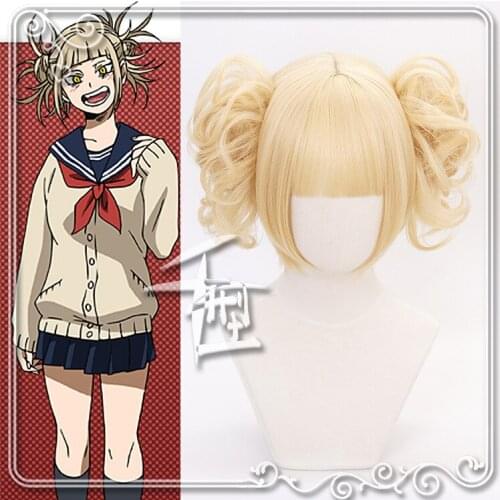 My Boku no Hero Academia Akademia Himiko Toga Wigs Short Light Blonde Clip Buns Heat Resistant Cosplay Costume Wig + Wig Cap