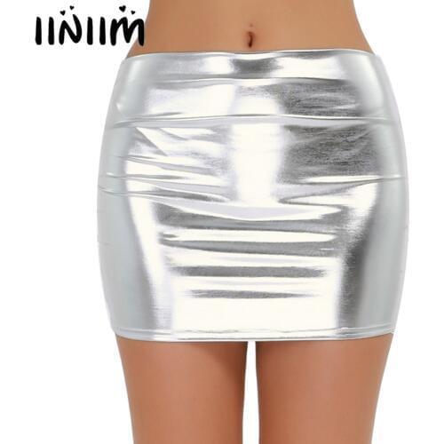Sexy Women Mini Skirt Clubwear Sexy Party Costumes Cocktail Skirts for Ladies Femme Shiny Patent Leather Wetlook Mini Skirt