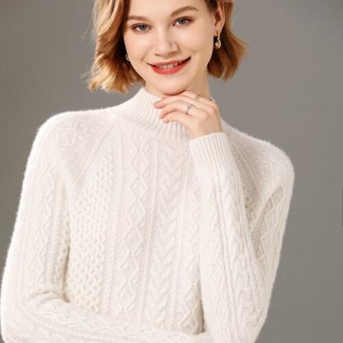 Womens pullover 2021 winter new 100% wool sweater casual solid color cashmere sweater half turtleneck sweater ladies top thick