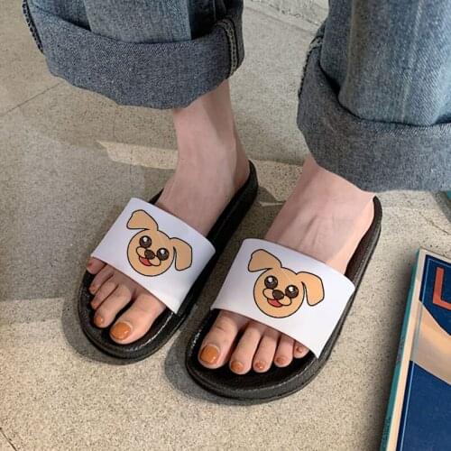 2021 Summer Women Slippers Cute Pug Cartoon Pattern Slipper Home Indoor Non-slip Slides Beach Female Flip Flops OverSize 41