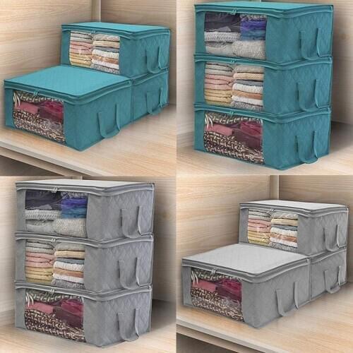 Folding Storage Box Clothes Collection Box Non-Woven With Zipper Moisture-Proof Toy Quilt Storage Box