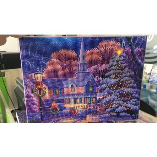 LED Light Full Round Drill 5D DIY Diamond Painting 40x50cm Winter Winter Snow House for Home Living Room Bed Room Decoration