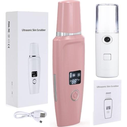 Ultrasonic Skin Scrubber Nano Sparyer Steamer Facial Peeling Shovel Pore Cleaner Exfoliator Face Blackhead Remover DeepCleaning