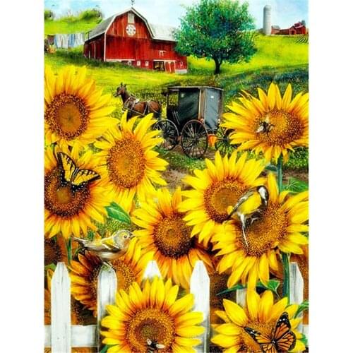 Sunflowers Flower Printed Water-Soluble Canvas 11CT Cross Stitch Embroidery Kit DMC Threads Painting Knitting Wholesale