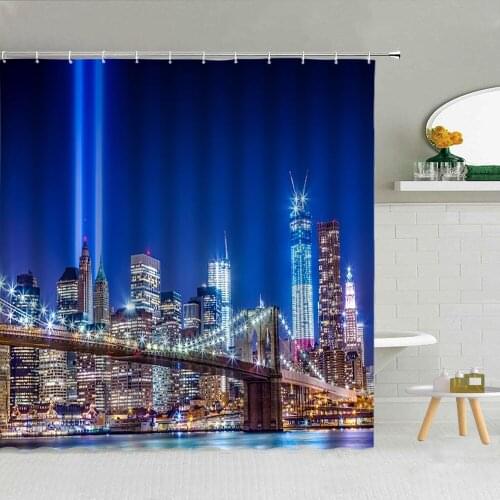 World Famous Architecture Scenery Shower Curtain City Night Landscape Bathroom Supplies Cloth Home Decor Curtains Set Washable