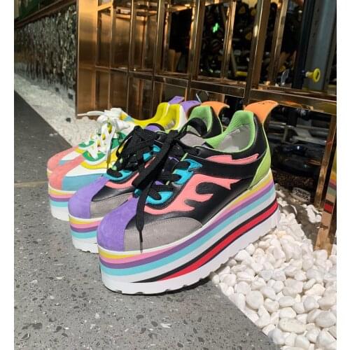 Women Colourful Shoes Thick Soled High Platform Heels Chunky Sneakers Punk Harajuku Unique Design Luxury
