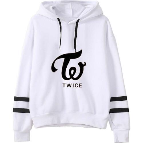 Harajuku Striped Sweatshirts K Pop TWICE MOMO TZUYU NAYEON JIHYO Kpop White Clothes Women Long Sleeve Pullovers Hoodie Outerwear