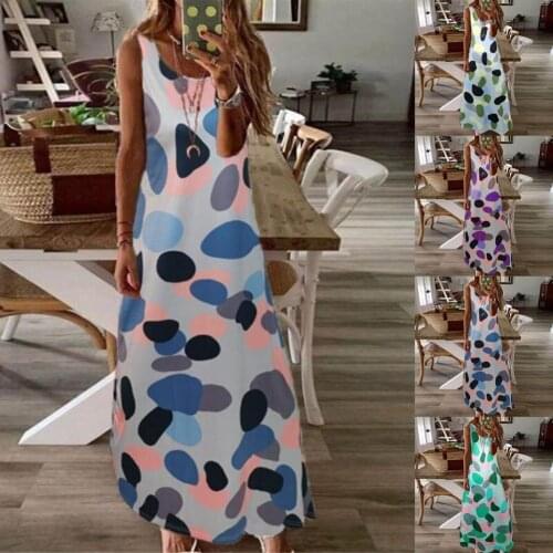 2021 Simply Elegant Print Dress Sexy Spring Sleeveless Women Dress Printed Polyester Sex Loose Polka Dot Summer Dress for Home