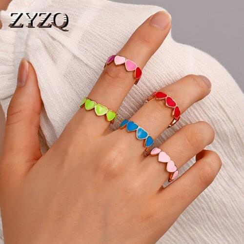 ZYZQ Korean Ins Style Colorful Heart Ring For Women Trendy Drop Nectarine Love Finger Ring Cute Funny Cocktail Party Jewelry
